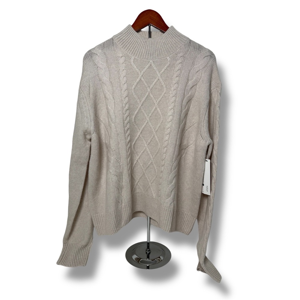 NEW Aqua‎ Cashmere Sweater Women's XXL 100% Cashmere Cable Knit Oatmeal
